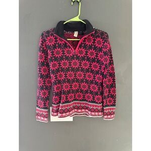 Obermeyer Womens Pink Black Snowflake Fair Isle Wool Blend 1/4 Zip Sweater S